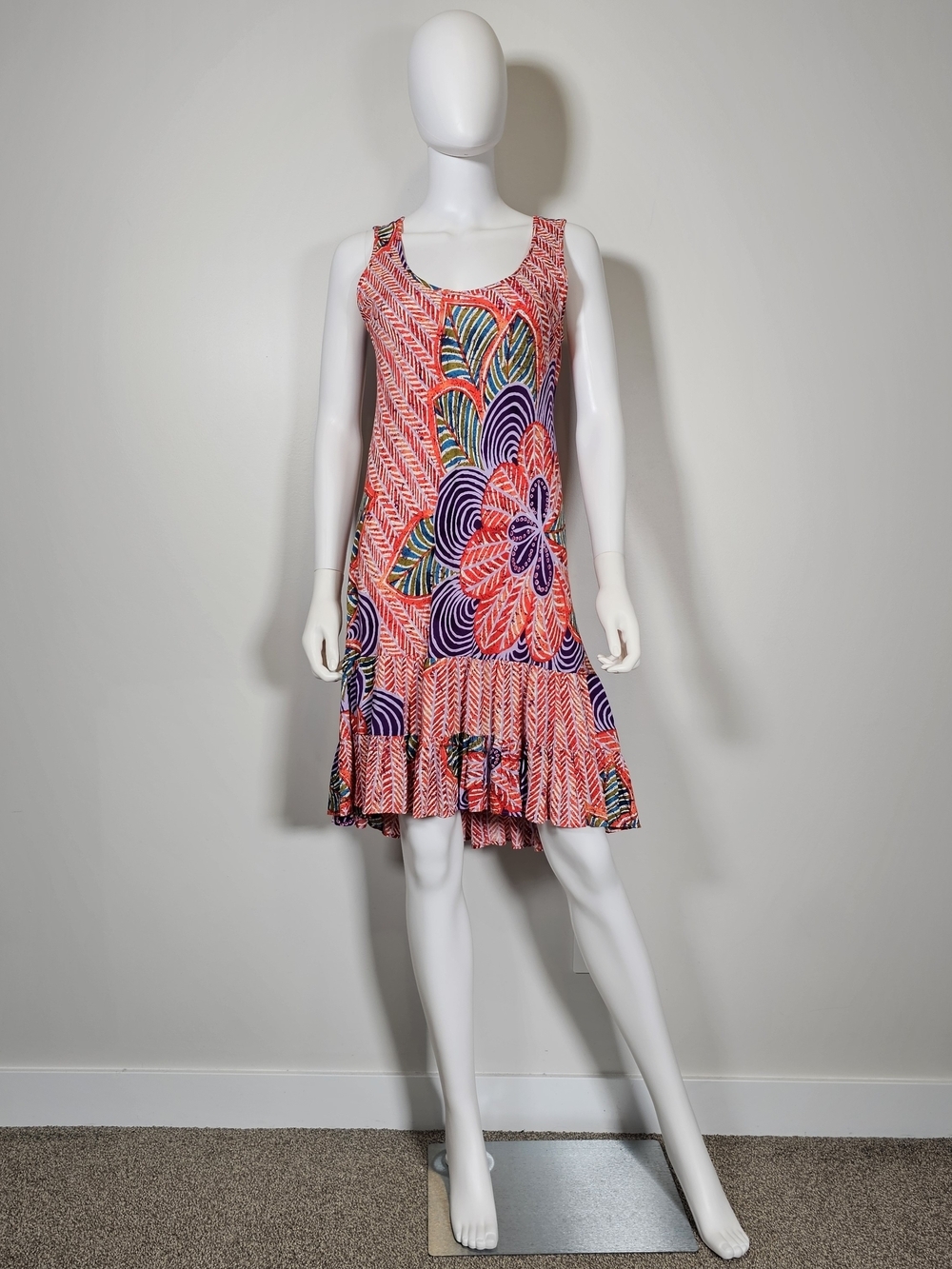 Jams World Coral Floral Scoop-Neck Mini Dress Sz S